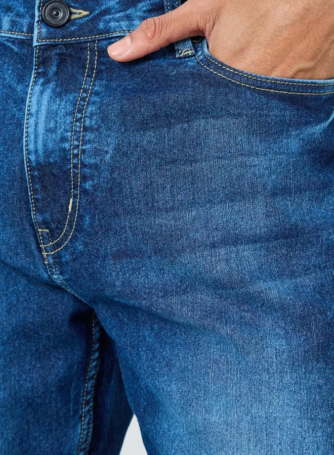 Styli Medium Blue Men Dark Wash Relaxed Fit Jeans for Men | Best Price UAE